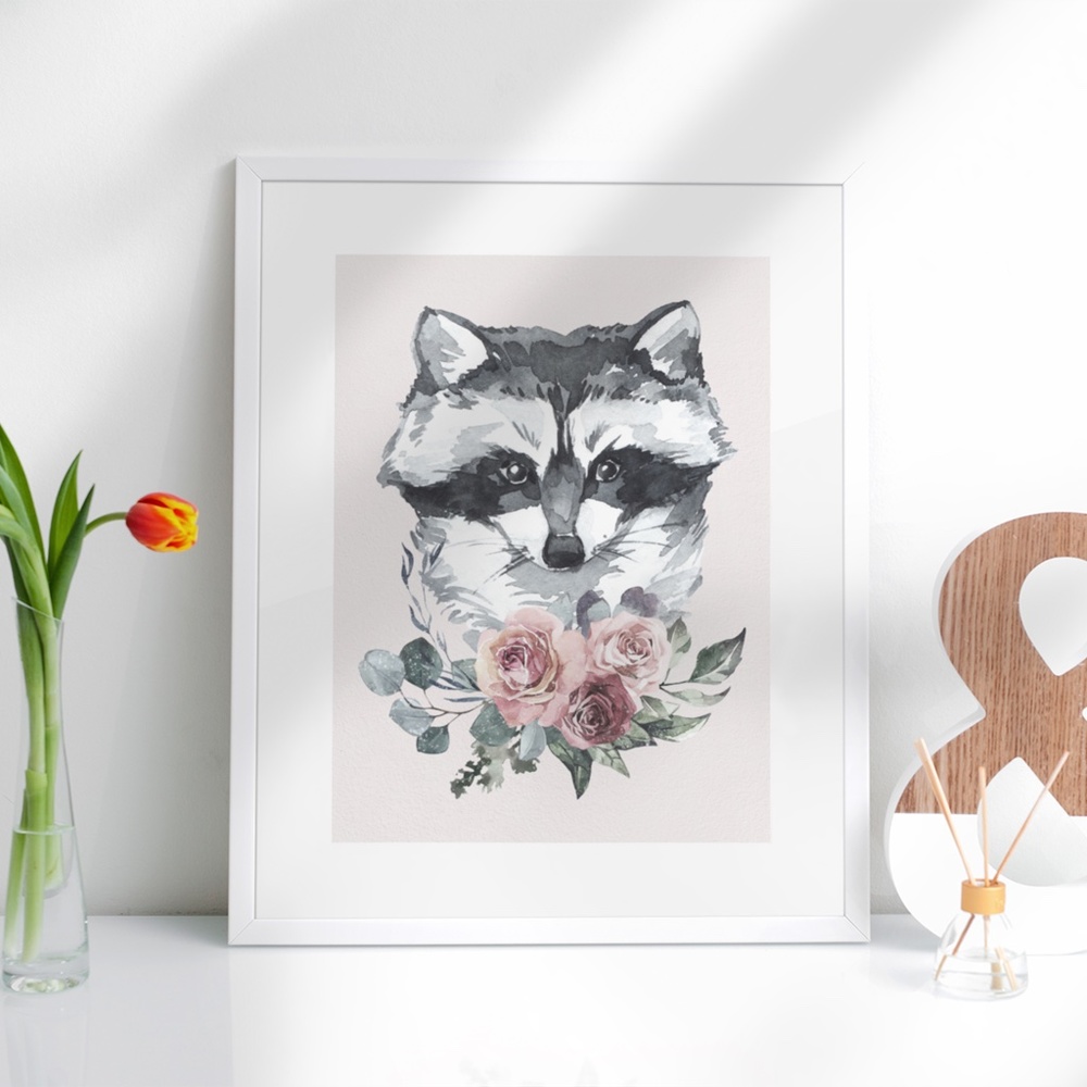 Raccoon Wall Art Watercolor Illustration Print Poster Unframed - Picture 2 of 10